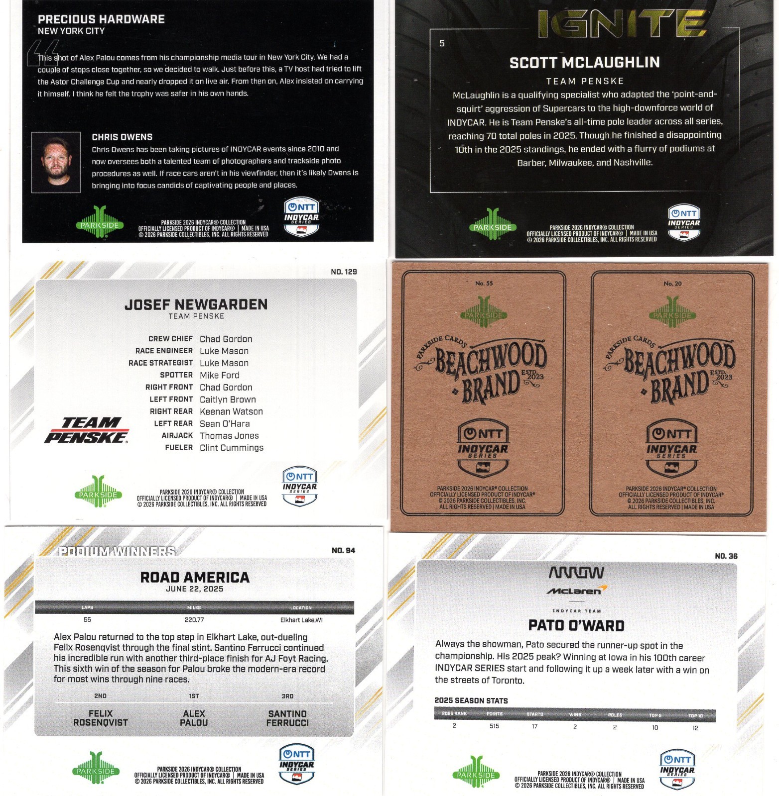 2026 Parkside Indycar NTT Collection – Base Insert & Foil Cards – You Pick!