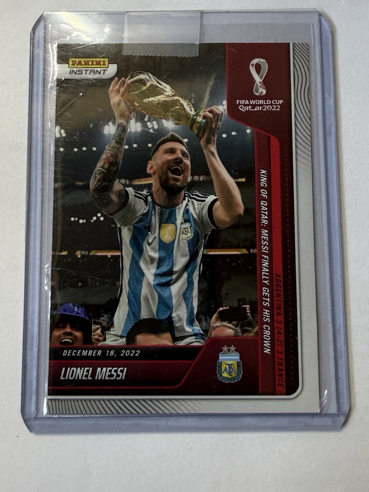 2022 WORLD CUP QATAR Panini Instant 118 LEO MESSI ARGENTINA WINS WITH TROPHY