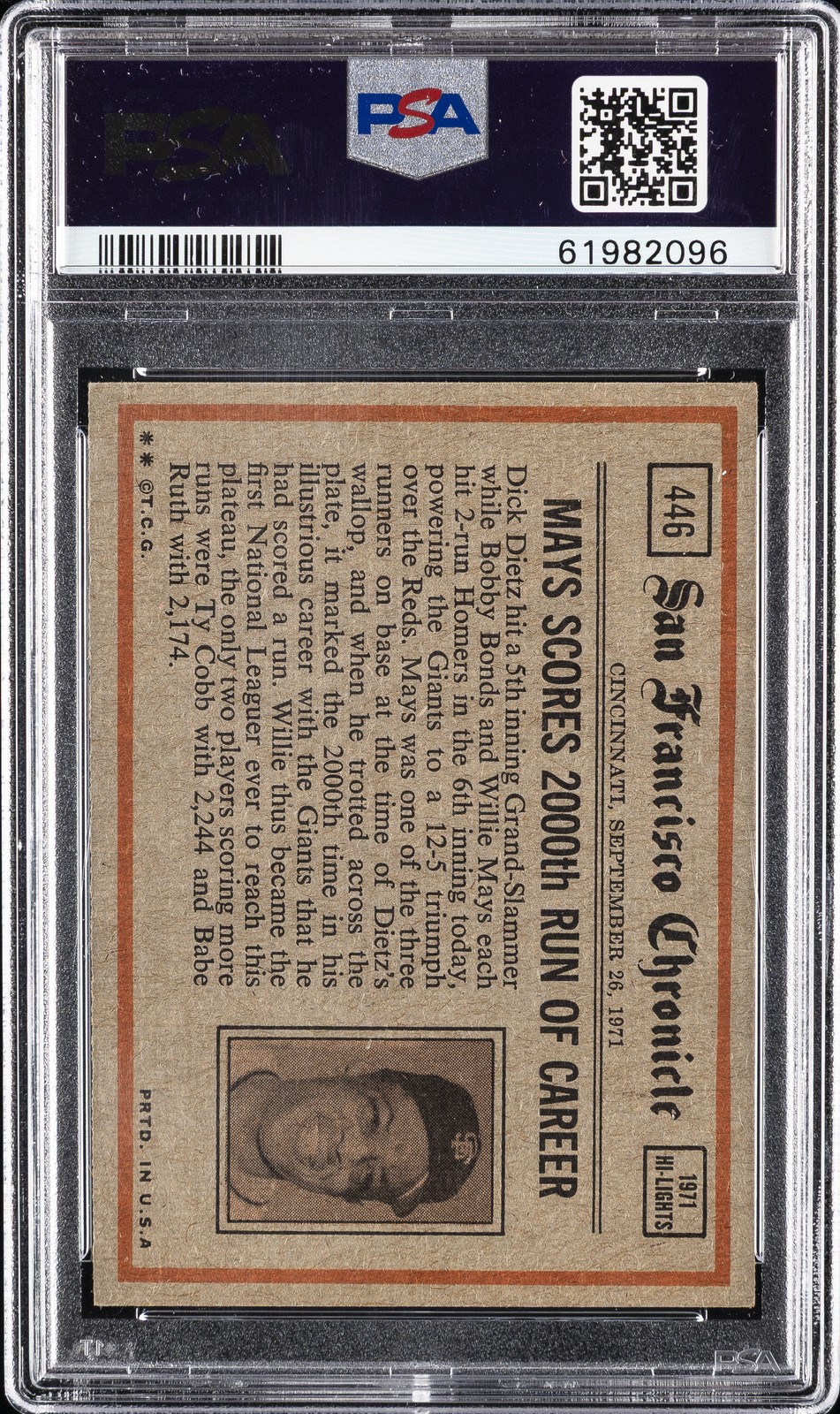 1972 TOPPS IN ACTION #446 TOM SEAVER PSA 4.5