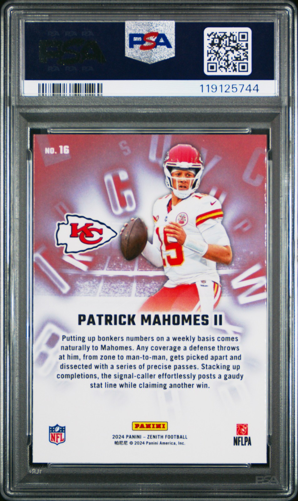 2024 PANINI ZENITH A TO Z #16 PATRICK MAHOMES II PSA 9