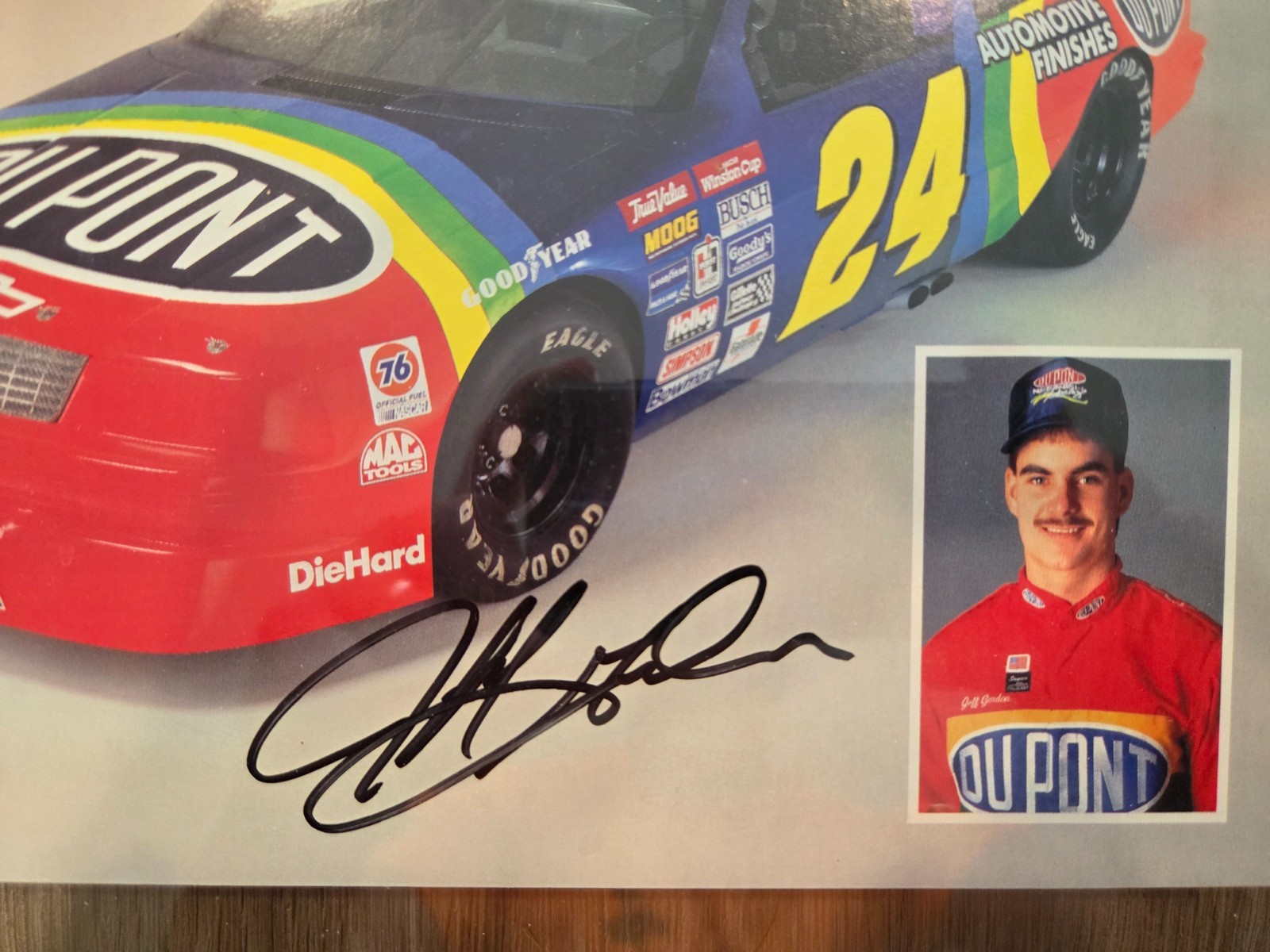 Autographed Vintage Jeff Gordon #24 DuPont Framed NASCAR Promo Photo 11.5×14.5