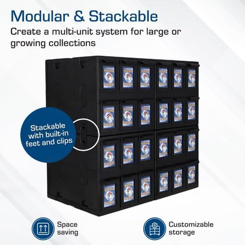 6 Drawer Card Catalog – Black | Stackable Trading Card Organizer Box | Holds Spo