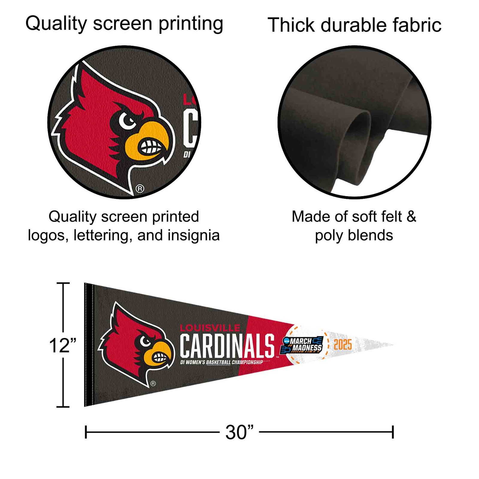 Louisville Cardinals 12 in X 30 in 2025 Women’s March Basketball Madness