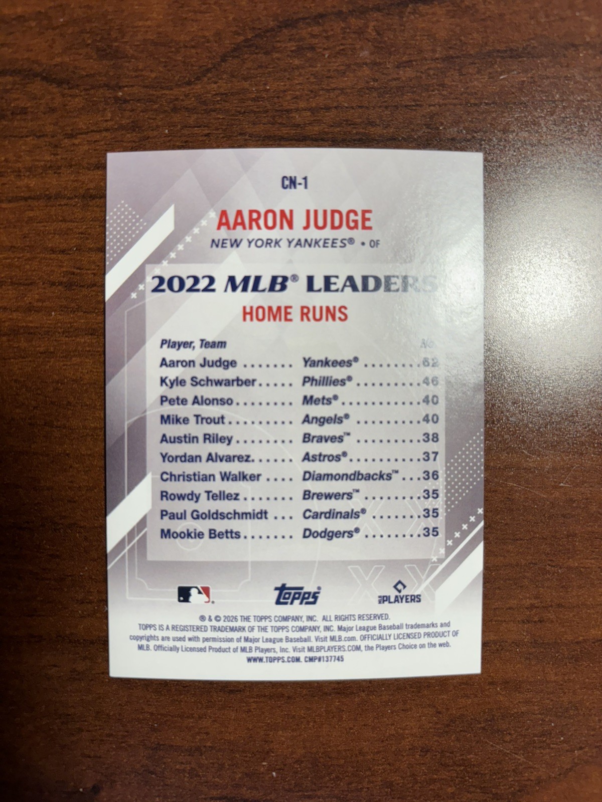 2026 Topps Series 2 Aaron Judge CN-1 Green Refractor 40/99