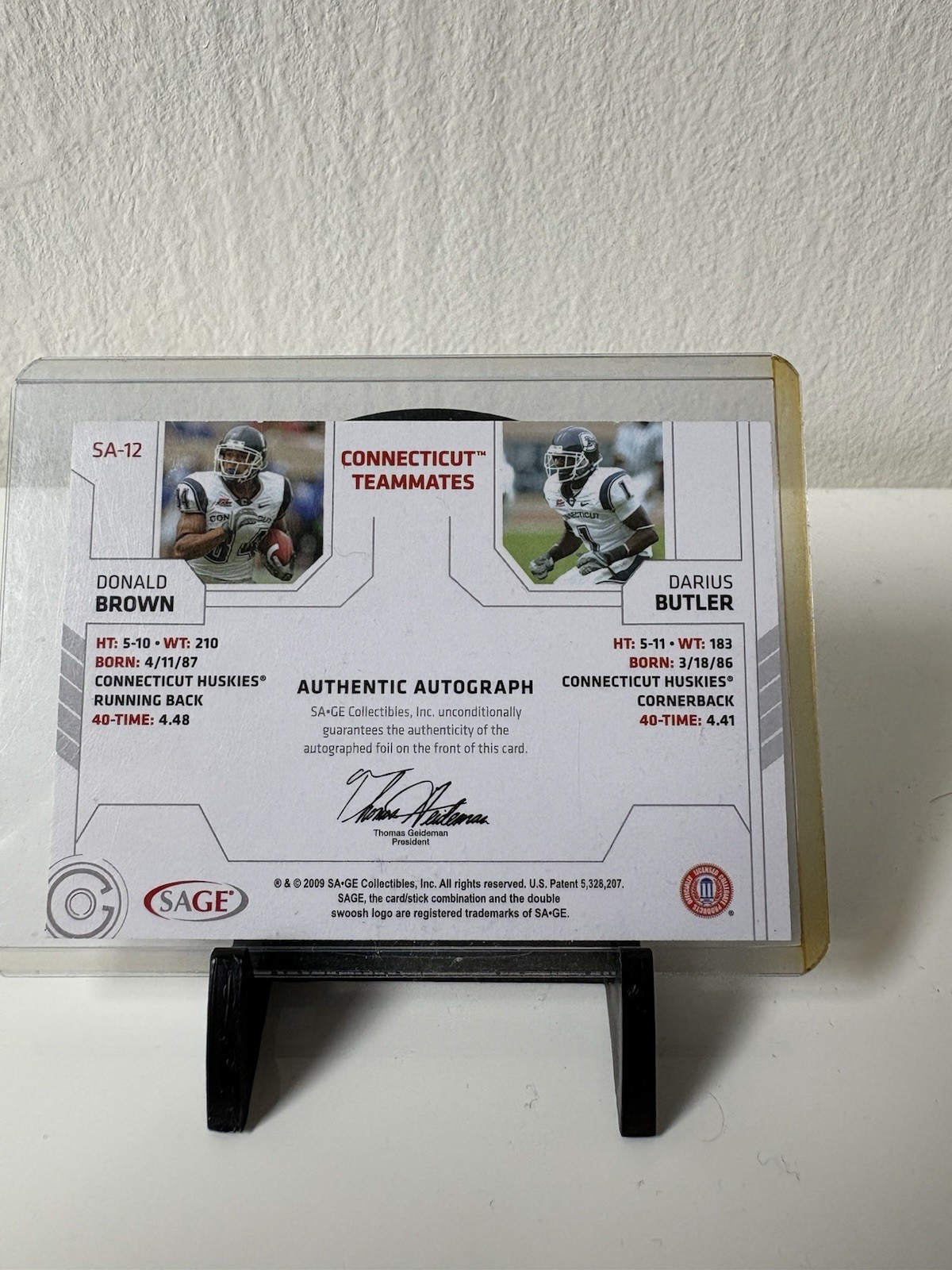 2009 SAGE Squared – Dual Autographs Donald Brown, Darius Butler #SA-12 (AU, RC)