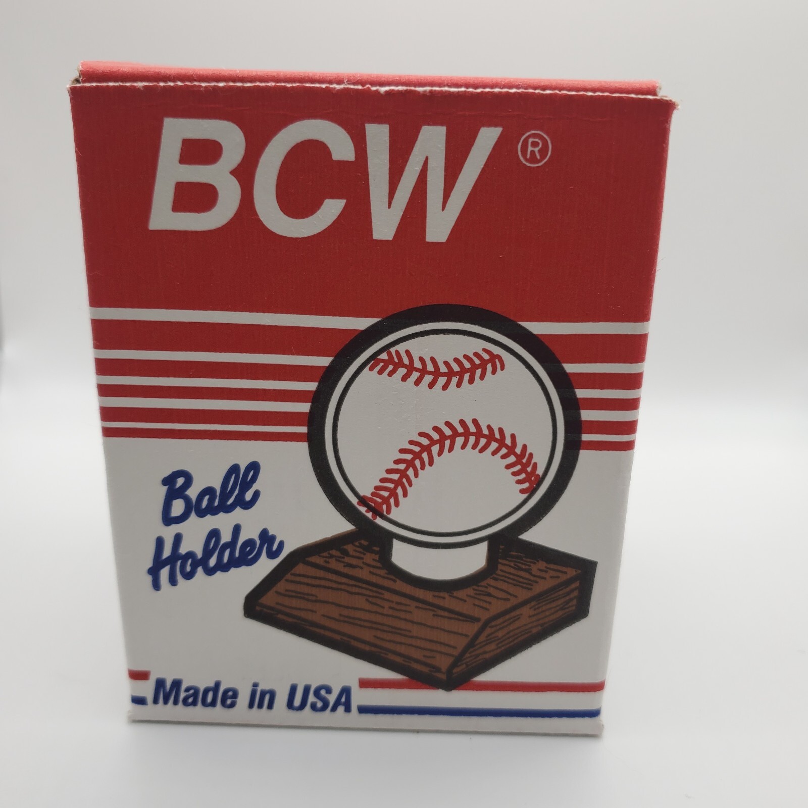 BCW Baseball Display Holder with Slant Wood Base VTG Made in USA New in Box