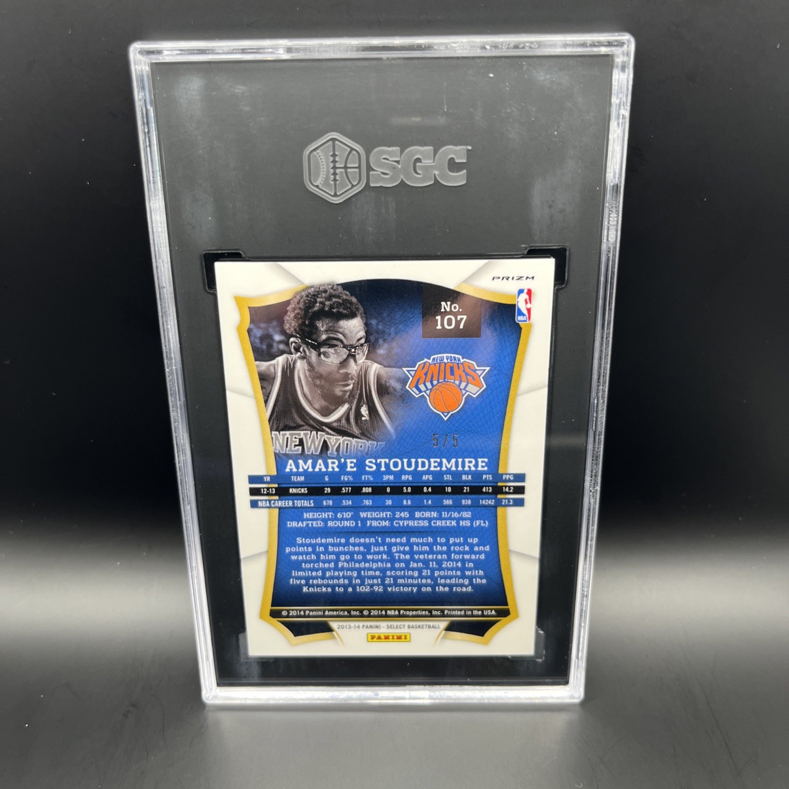 2013-14 Panini Select Amar’e Stoudemire Prizm Green #/5 Knicks SGC 9 SSP