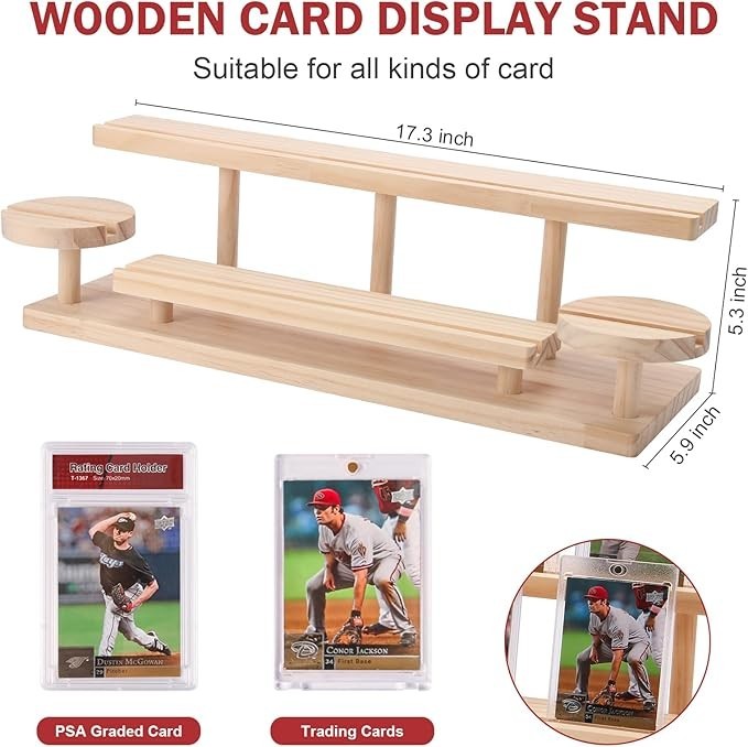 Wooden Trading Card Display Stand, 3-Tier Card Holder for Graded, Sports and …