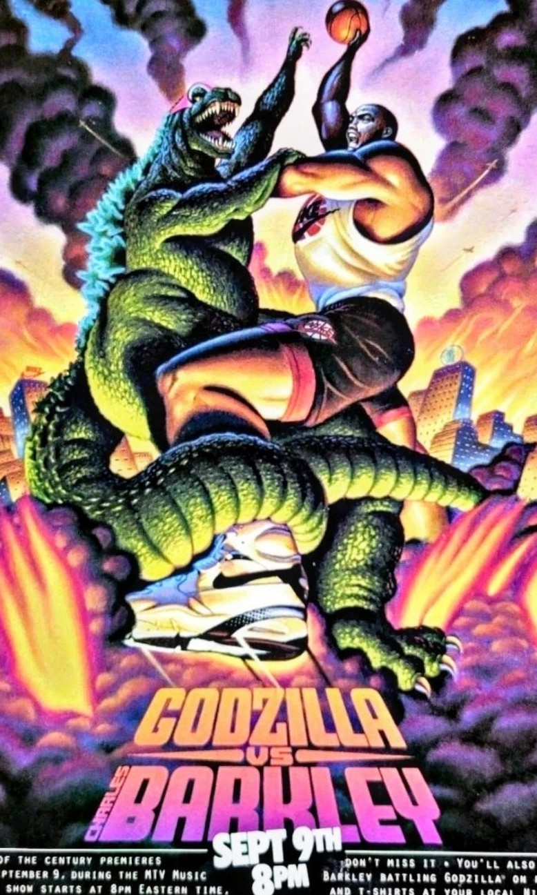 CHARLES BARKLEY💥VS GODZILLA💥 OLD SCHOOL 8.5×11 ULTRA GLOSSY COLOR ART POSTER🔥