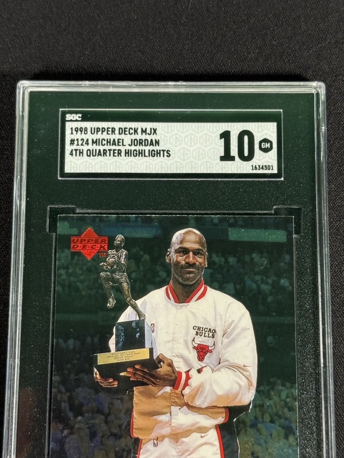 Michael Jordan 1998 Upper Deck MJx #124 SGC 10 GM HOLDING MVP TROPHY GOAT HOF