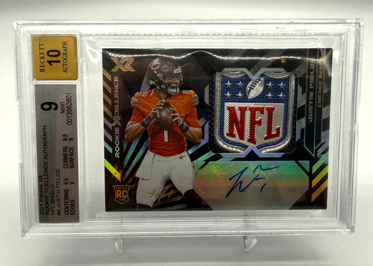 2021 Justin Fields RPA NFL Shield 1/1 Panini XR Rookie Card BGS 9, Auto 10