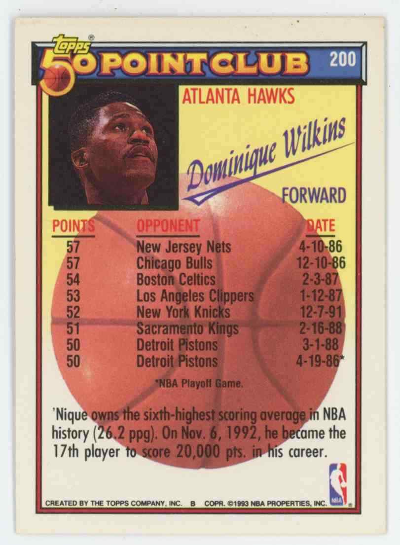 1992-93 Topps 50 Point Club Dominique Wilkins Atlanta Hawks #200