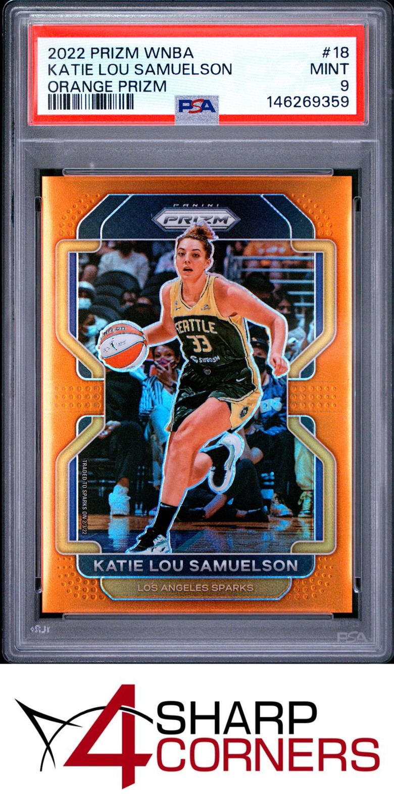 2022 PANINI PRIZM WNBA ORANGE #18 KATIE LOU SAMUELSON #/49 POP 1 PSA 9