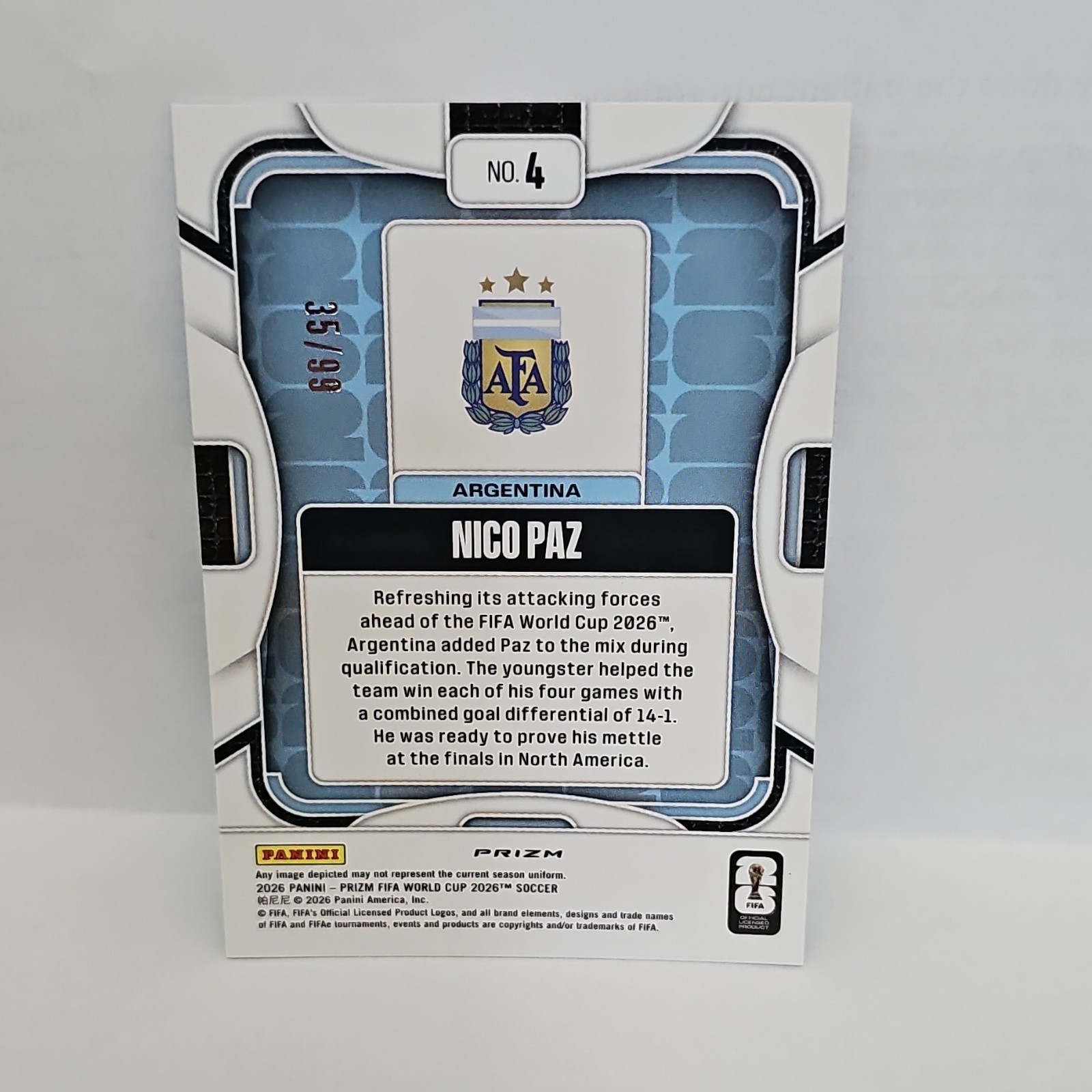 2026 Prizm World Cup NICO PAZ Teal Wave /99 ARGENTINA