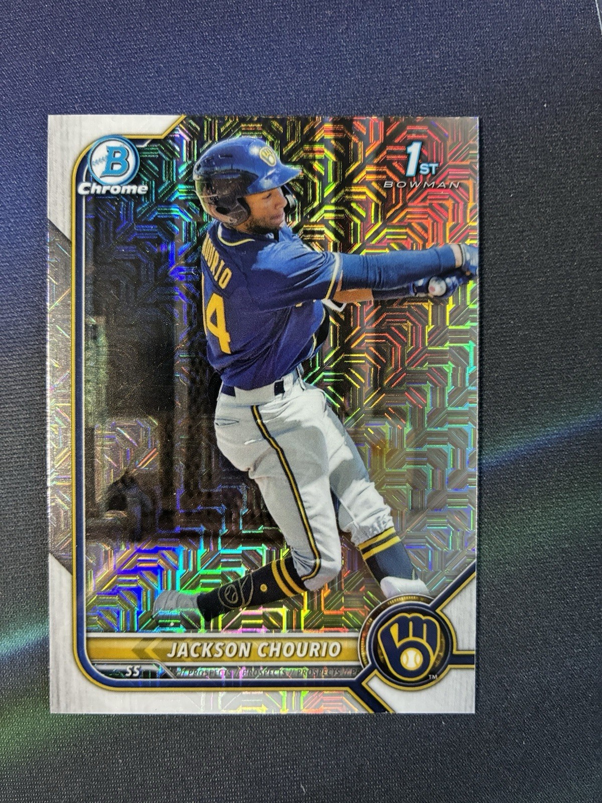 2022 1st Bowman Chrome Jackson Chourio Mojo Refractor Rookie #BCP-79 RC Brewers