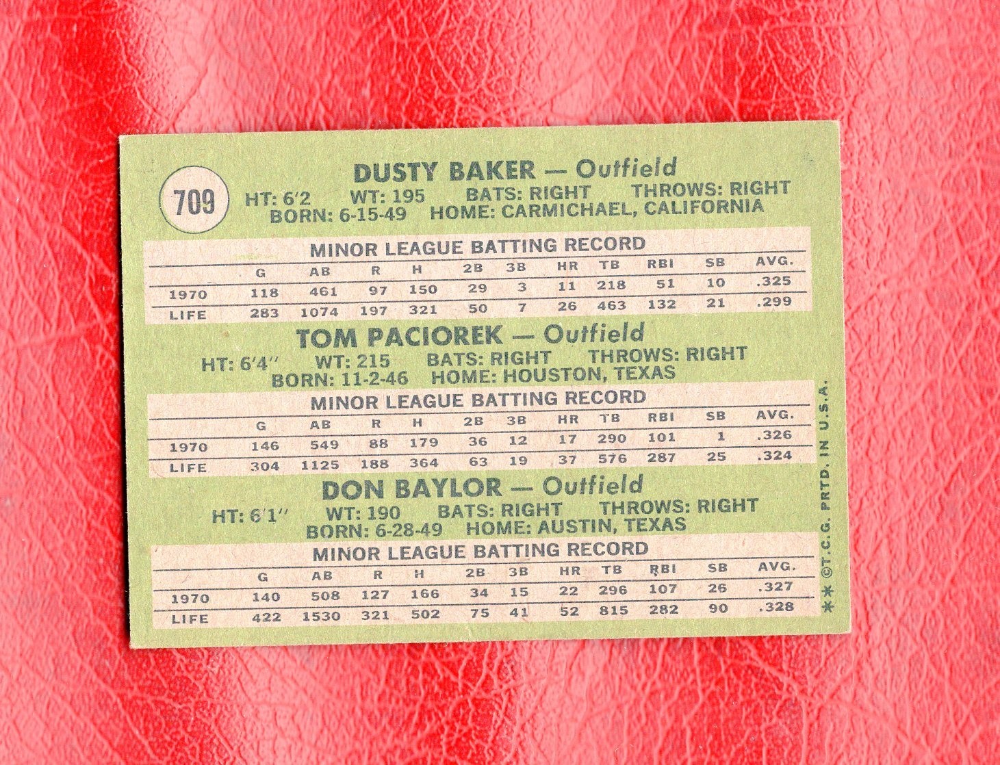 1971 TOPPS #709 DUSTY BAKER BRAVES &DON BAYLOR ORIOLES ROOKIES HIGH # VG-EX+ /EX