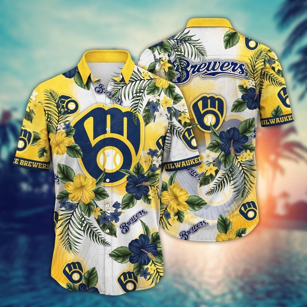 Milwaukee Baseball Team Brewerss Hawaiian Button Down Shirt Unisex Adults S-5XL