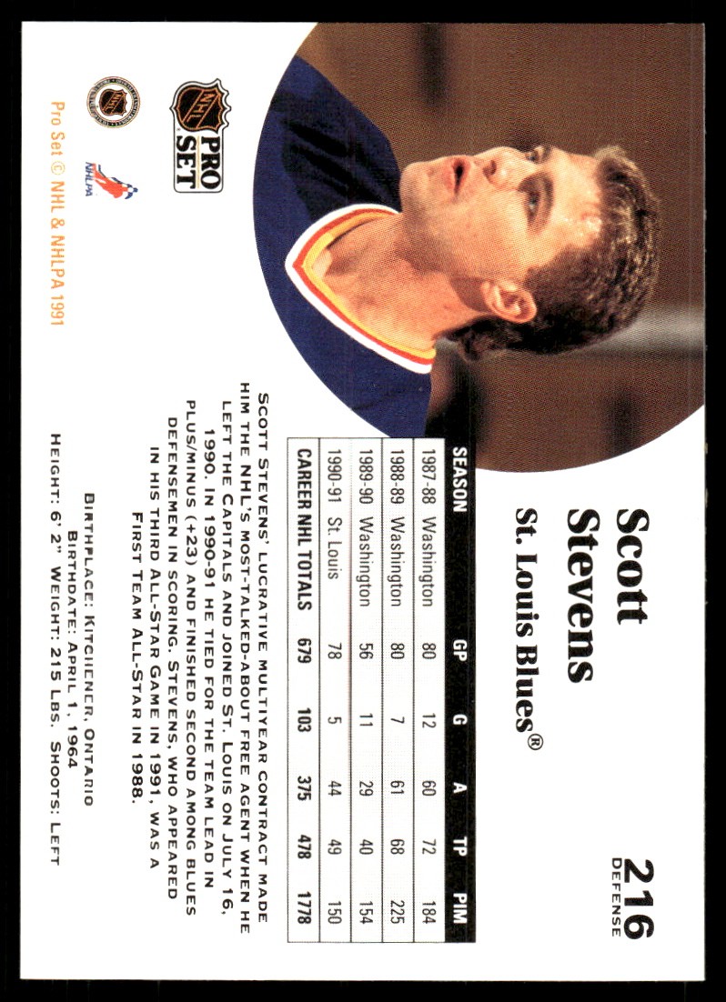 Scott Stevens 1991-92 Pro Set #216 Blues NHL READ FREE SHIPPING AutographDen