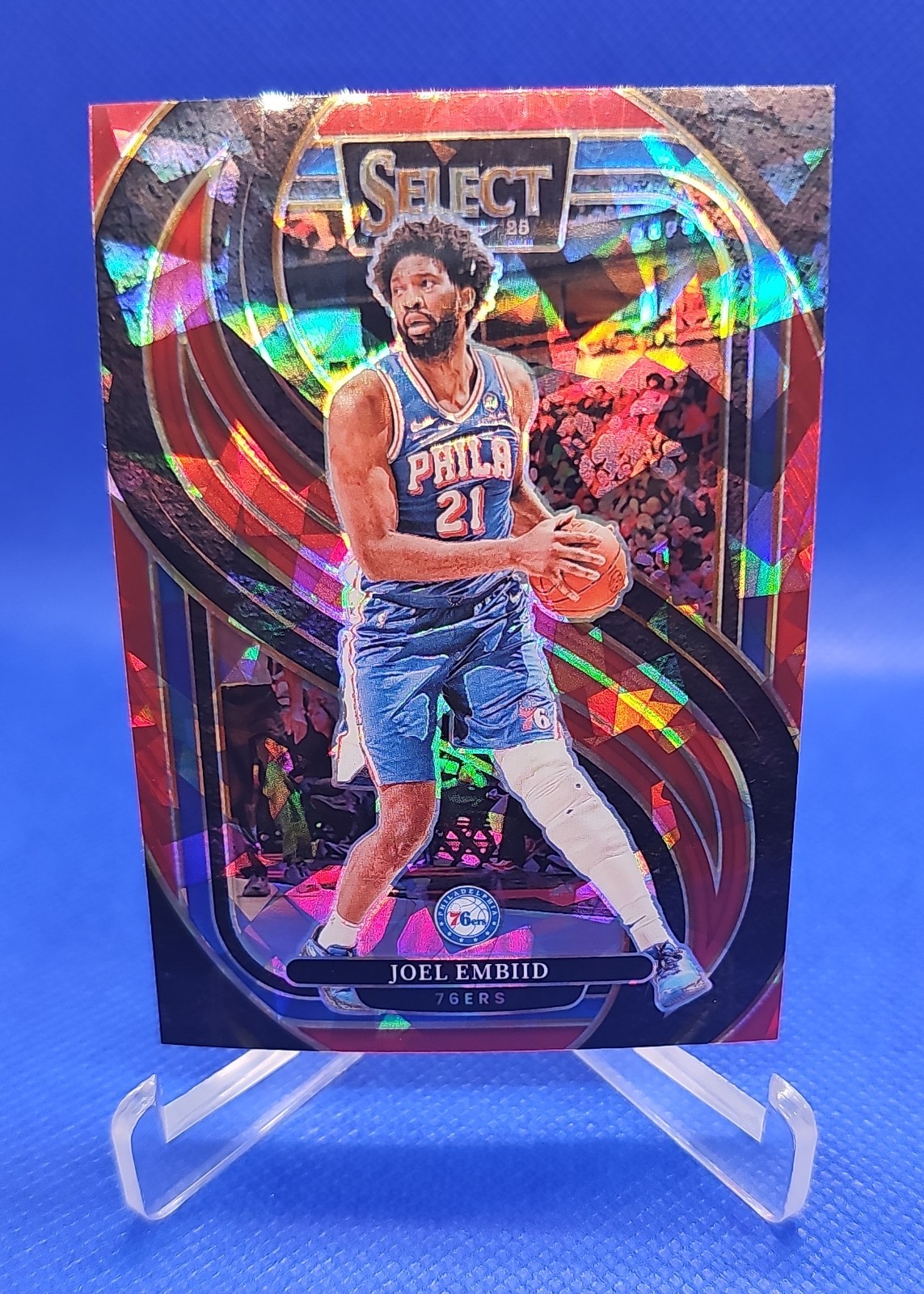 2024-25 Panini Select – Premier Level Joel Embiid #101 Red Cracked Ice Prizm