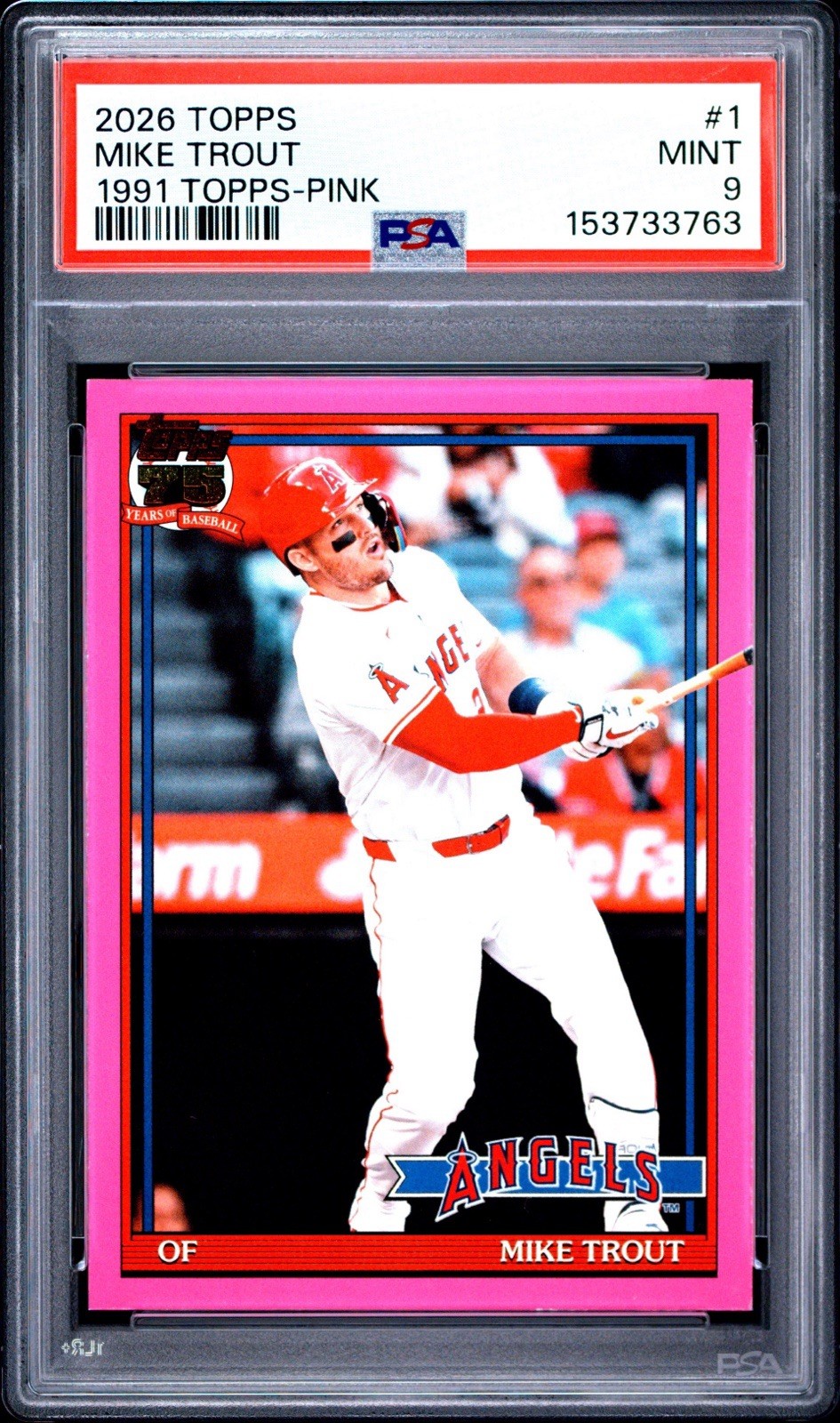 Topps 2026 Series 1 Mike Trout Angels 1991 Topps Baseball T91-1 Pink PSA 9