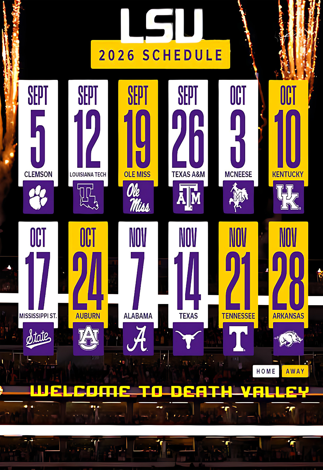 LSU Tigers 2026 Football Schedule Poster Multiple Sizes Avail. GEAUX TIGERS!