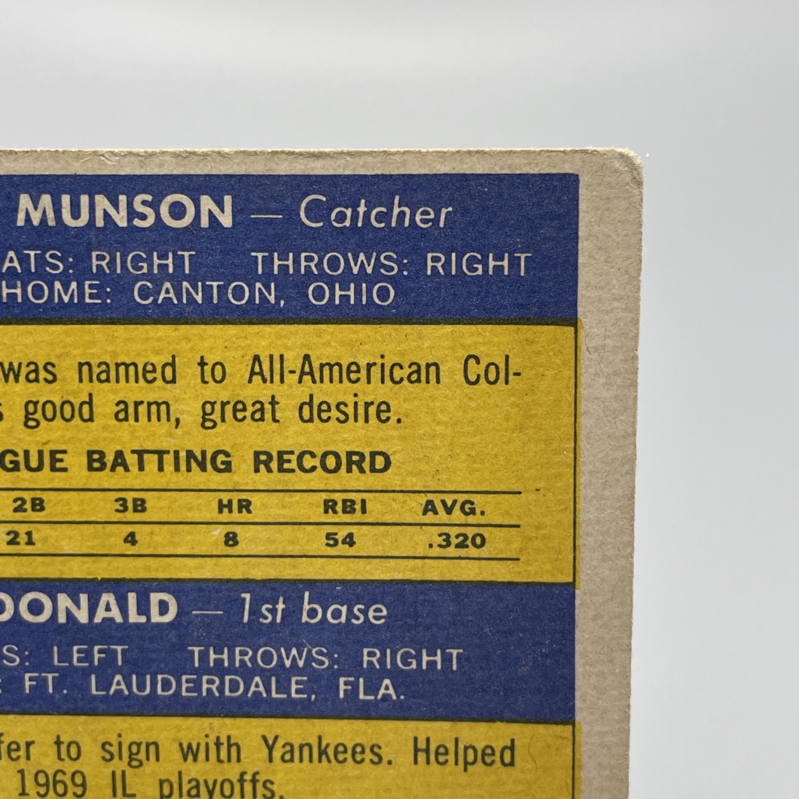 1970 Topps- #189 Thurman Munson -David McDonald 1970 Yankees Rookie Stars – Poor
