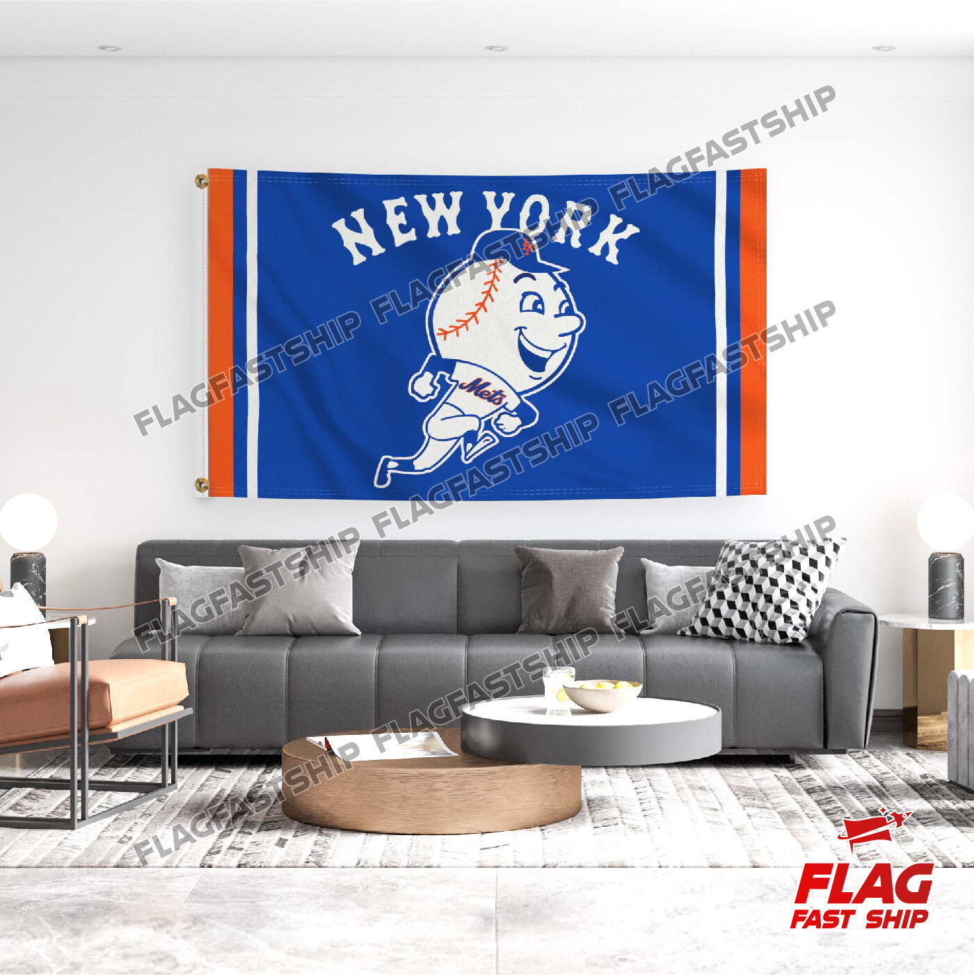 New York Mets Flag 3×5 FT Banner MR. MET Logo GrommetsUS Seller FREE Shipping