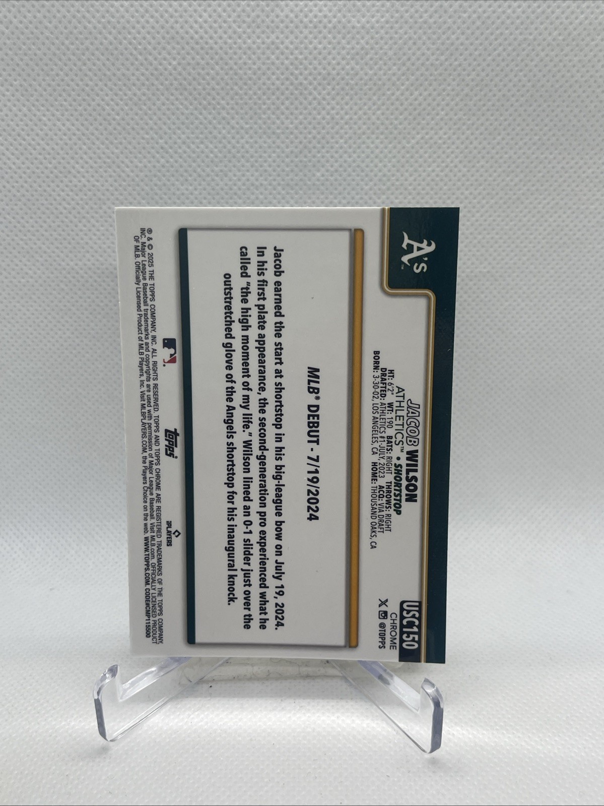 2025 Topps Chrome Update Series Rookie Debut Jacob Wilson #USC150 X-Fractor (RC)