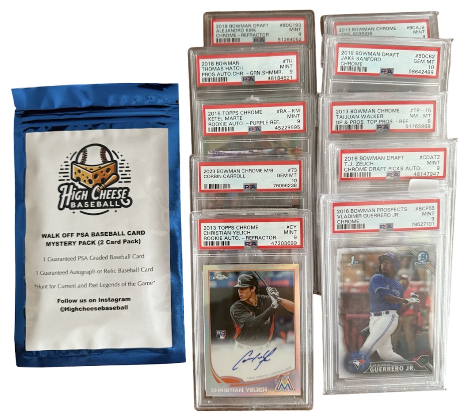 High Cheese Baseball Walk Off Mystery Pack. 1 PSA and 1 Autograph.