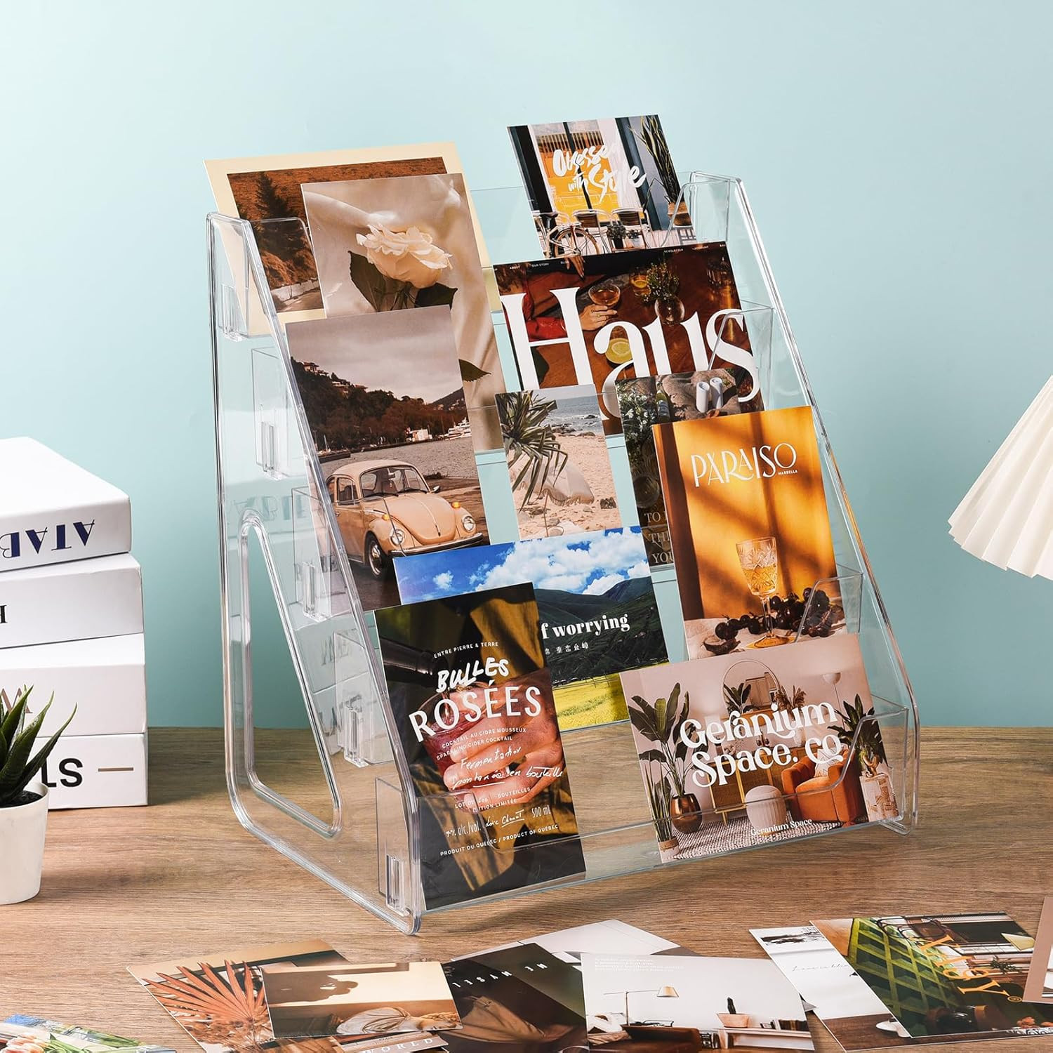 Upgraded 5 Tier Acrylic Card Display Stand, Clear Display for Greeting Cards, Sp