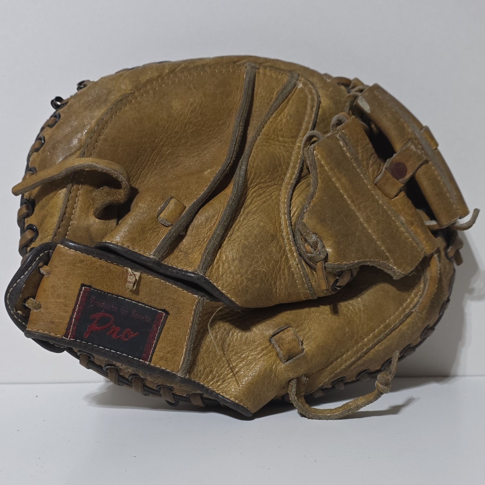 Vintage Pro catcher’s mitt leather laced hinge top grain cowhide