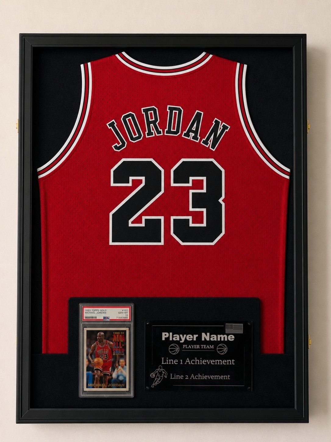 Premium Jersey Frame Display Case with Custom Engraved Plaque & 1 PSA Card Slot