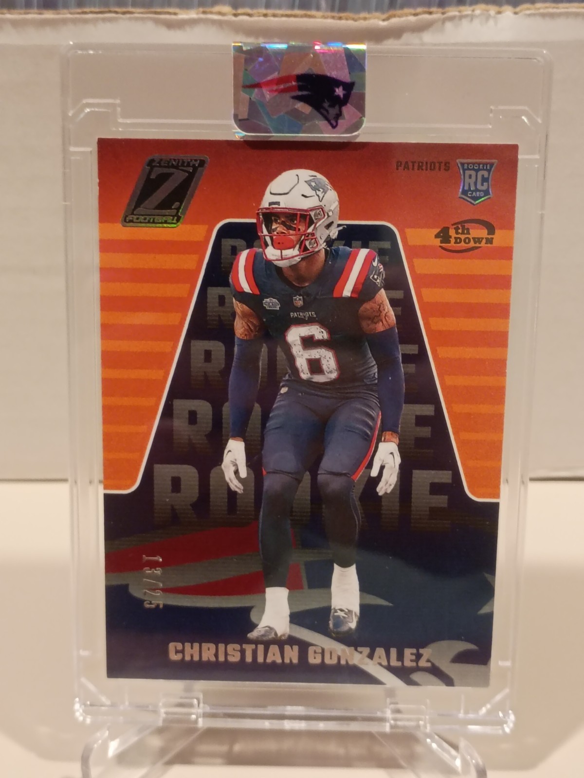 2023 Panini Zenith #120 Christian Gonzalez 4th Down 13/25 SSP RC Patriots