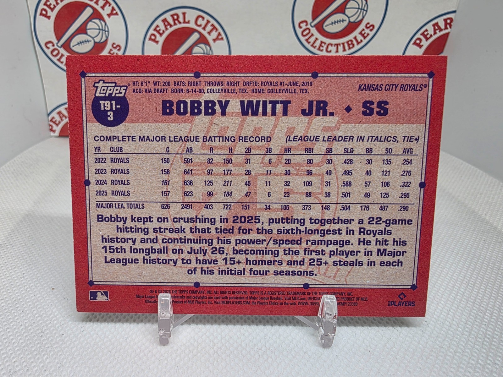 2026 Topps 35th Anniversary 1991 #T91-3 Bobby Witt Jr Kansas City Royals
