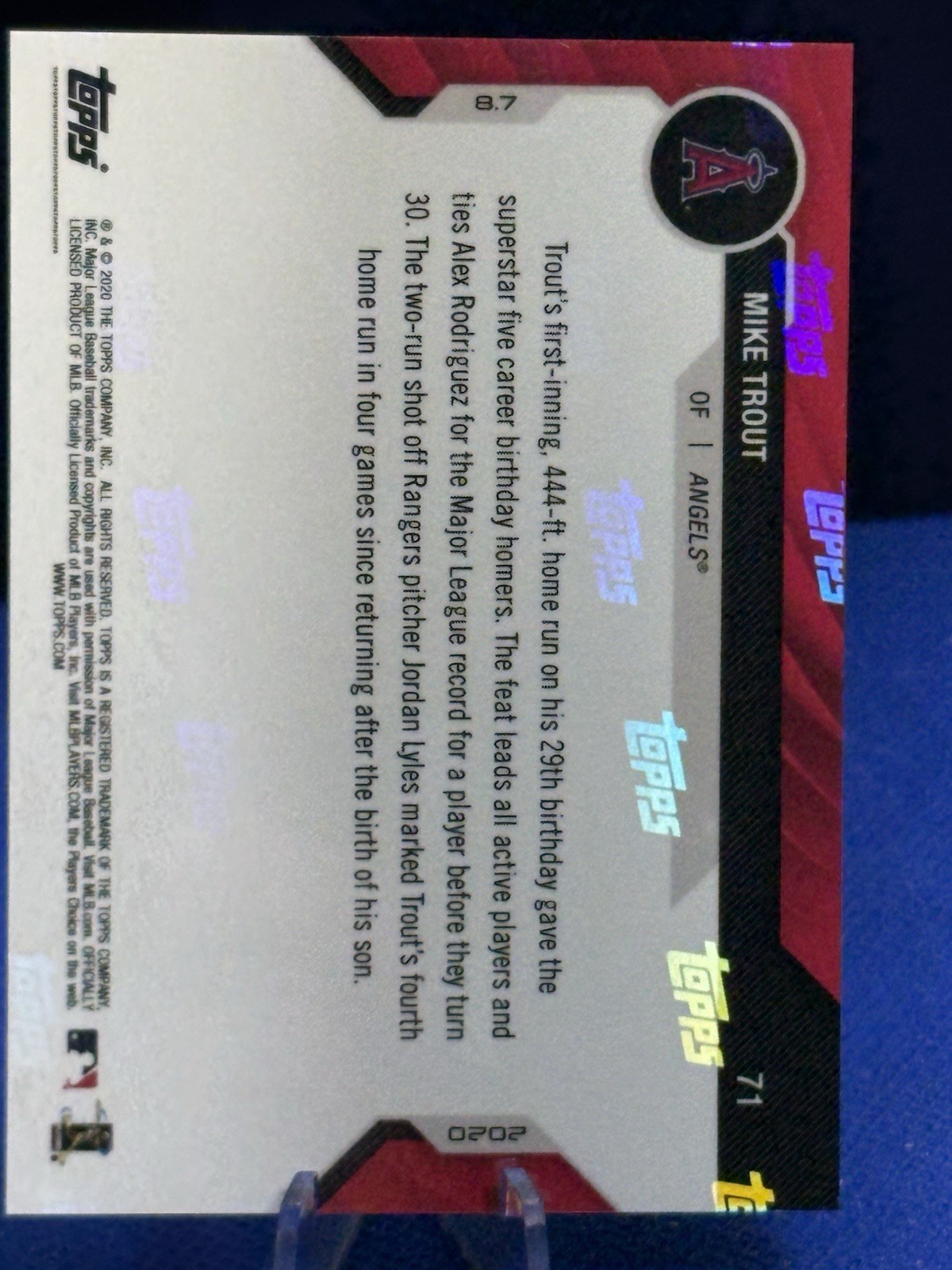 2020 Topps NOW #71 MIKE TROUT – Homers on Birthday # 10/25 SSP! ANGELS