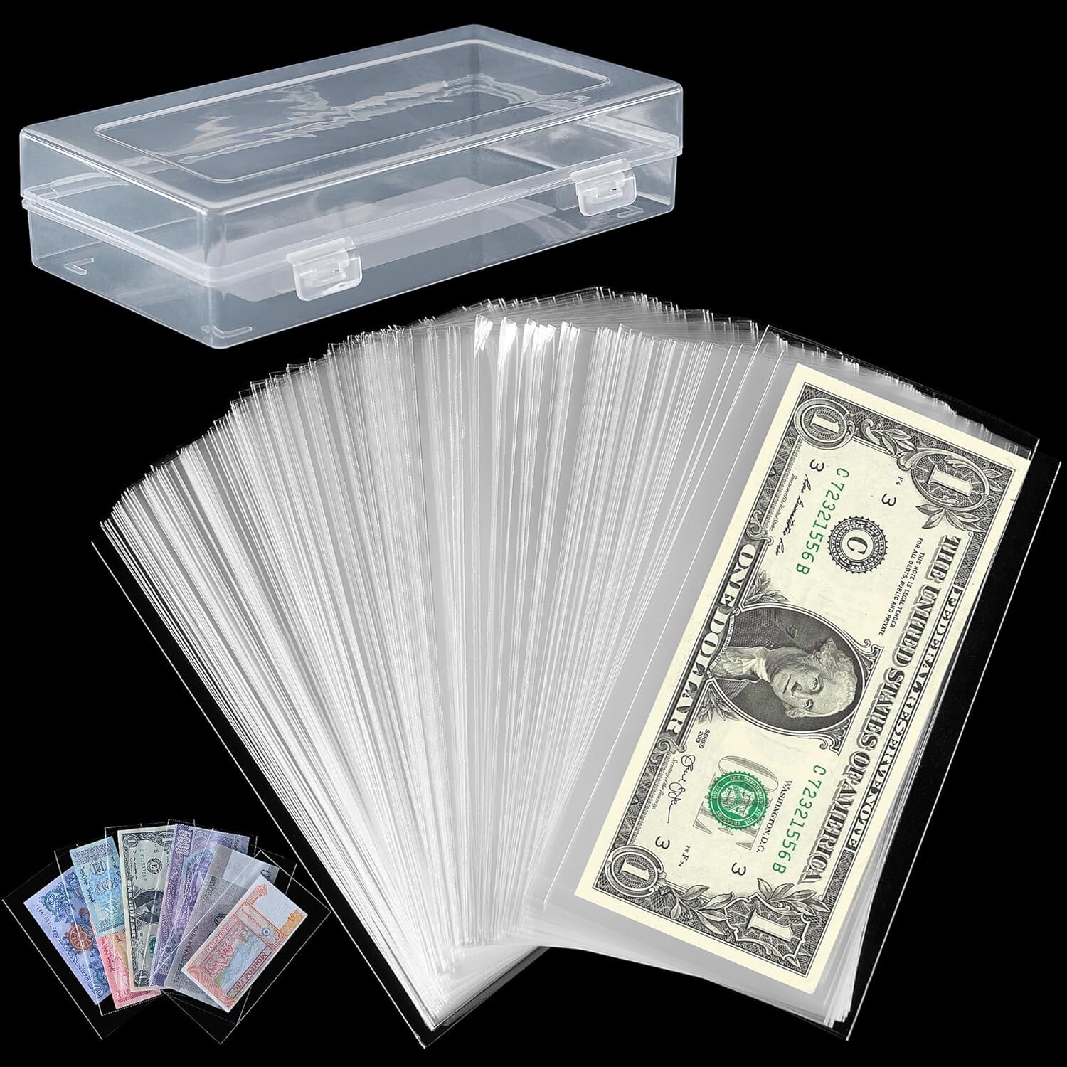 200 Clear OPP Currency Sleeves with Box – Display and Store Your Collectibles