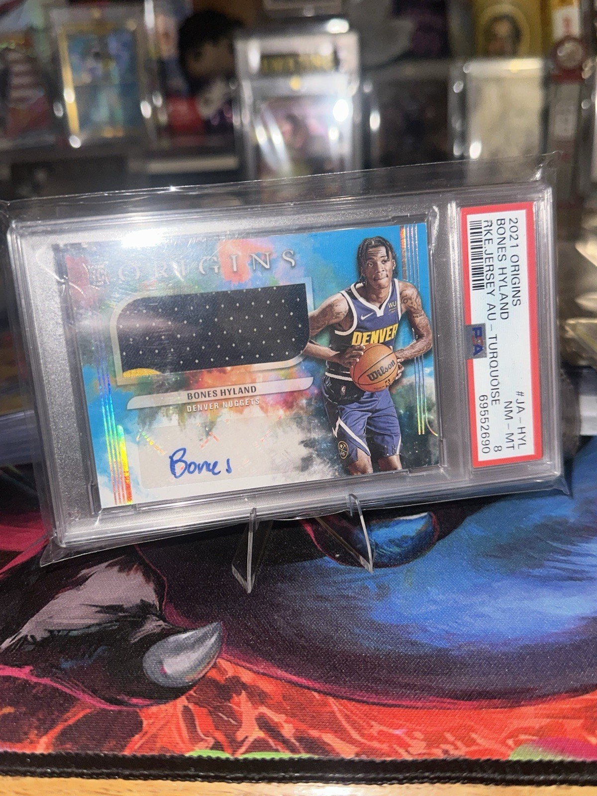 2021 Origins Bones Hyland Rookie Patch Auto Turquoise /15 PSA 8