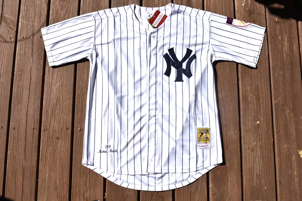 New! Mickey Mantle New York Yankees WHITE Pinstripe Baseball Jersey Adult XXL