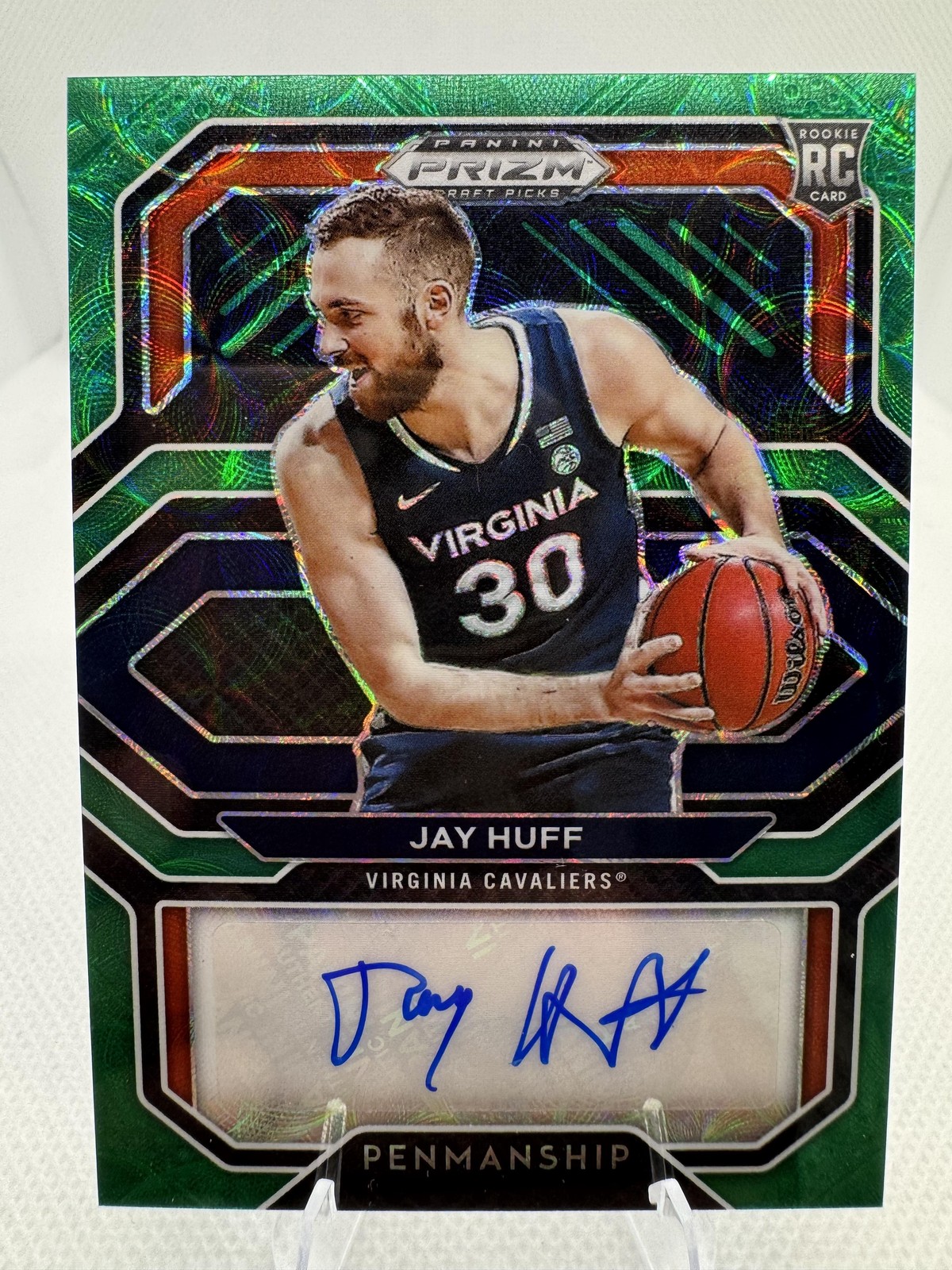 Jay Huff #/8 2021 Panini Prizm Draft Picks College Penmanship Green UVA
