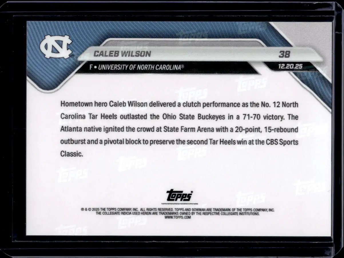 2025-26 Bowman U Now #38 Caleb Wilson Base Card (Qty)