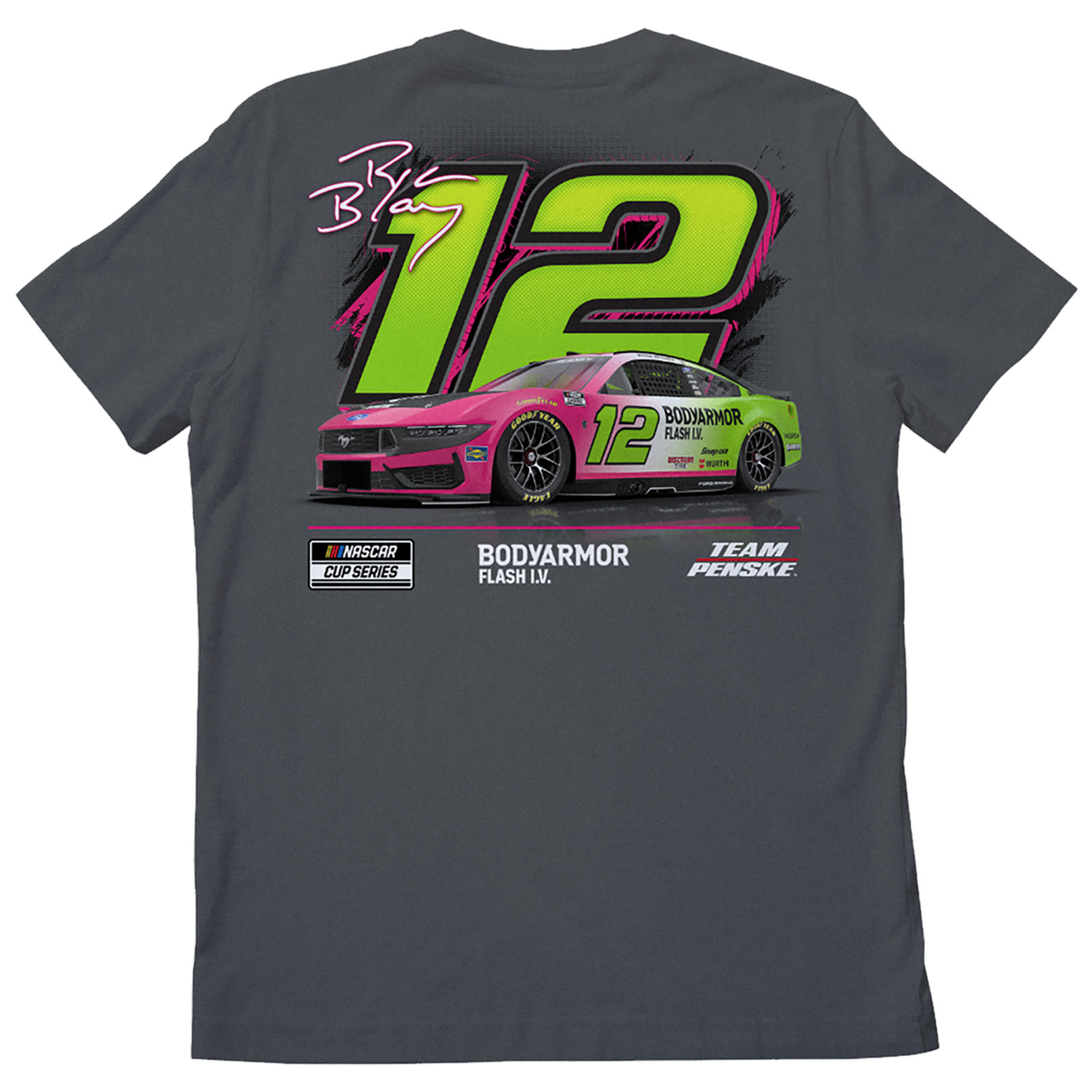 NEW RYAN BLANEY #12 BODY ARMOR NASCAR CHARCOAL SHORT SLEEVE TEE SHIRT PC450