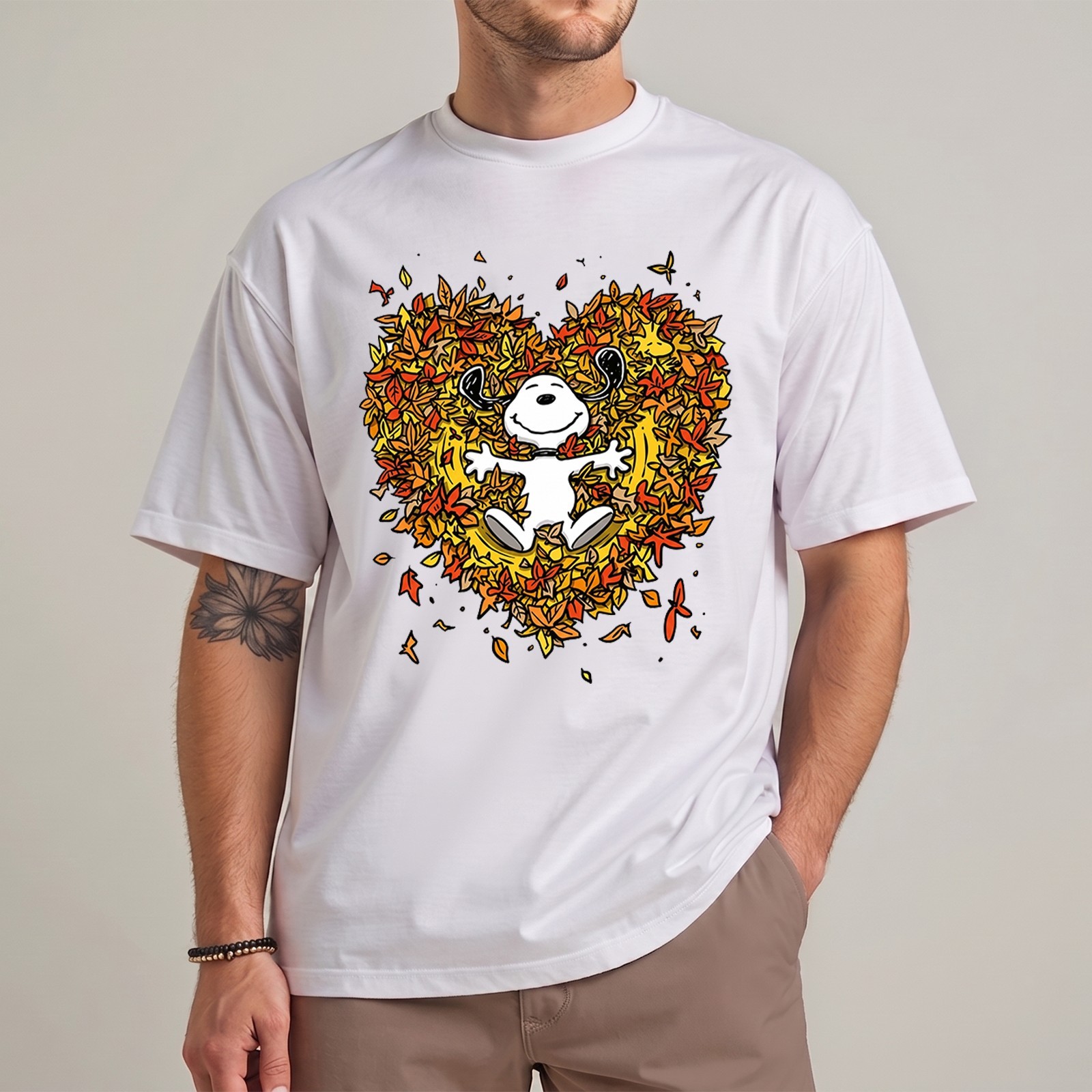 Cute Cartoon Autumn Leaves Heart Shirt, Thanksgiving Fall Graphic Tee – S to 5XL