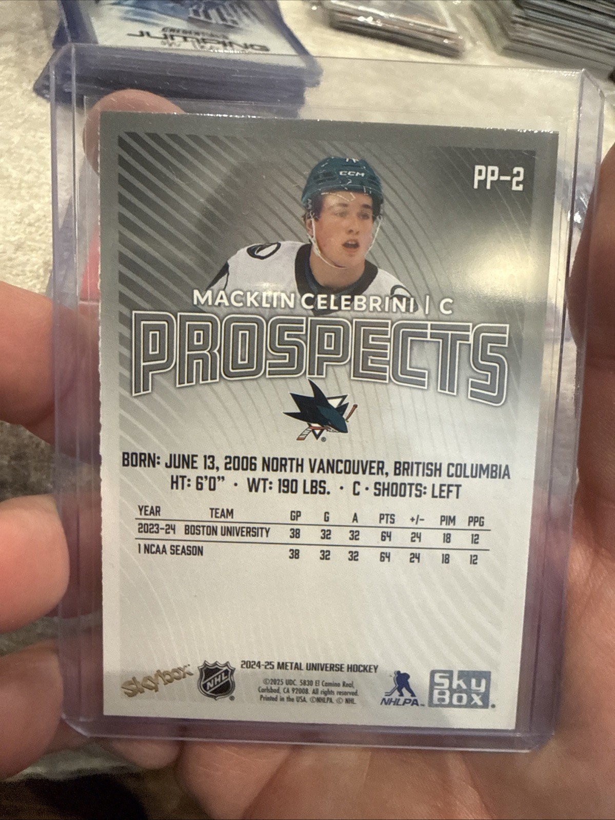 2024-25 Skybox Metal Universe – Premium Prospects Macklin Celebrini #PP-2 (RC)