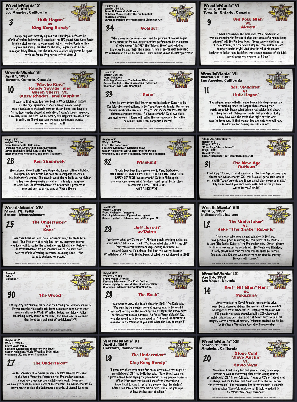 Vintage WWF WWE DuoCards WrestleMania Trading Cards 18x Lot Attitude Era RAW 90s