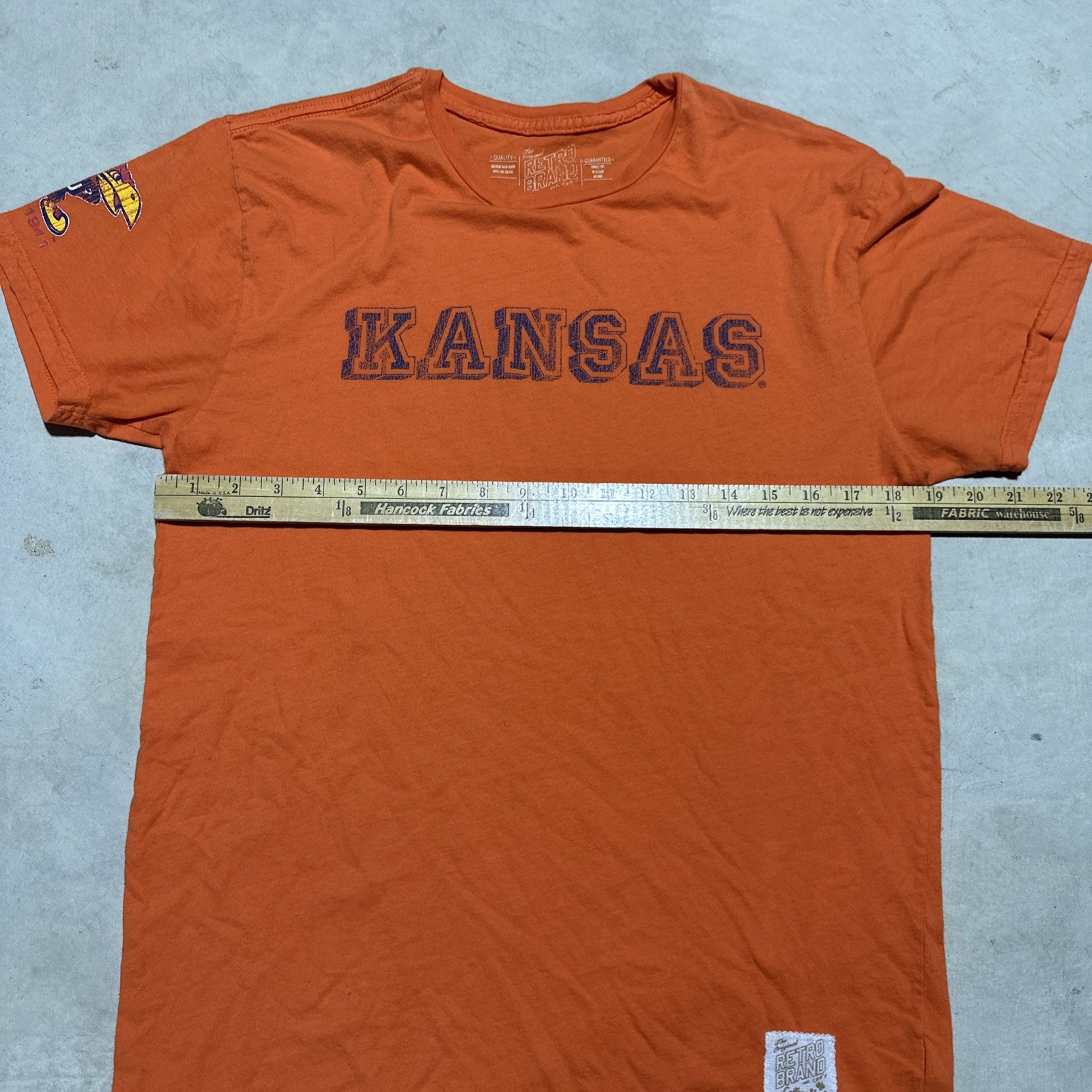 Kansas Jayhawks T-shirt Retro Brand K Men’s SZ M Orange USA Made Graphic