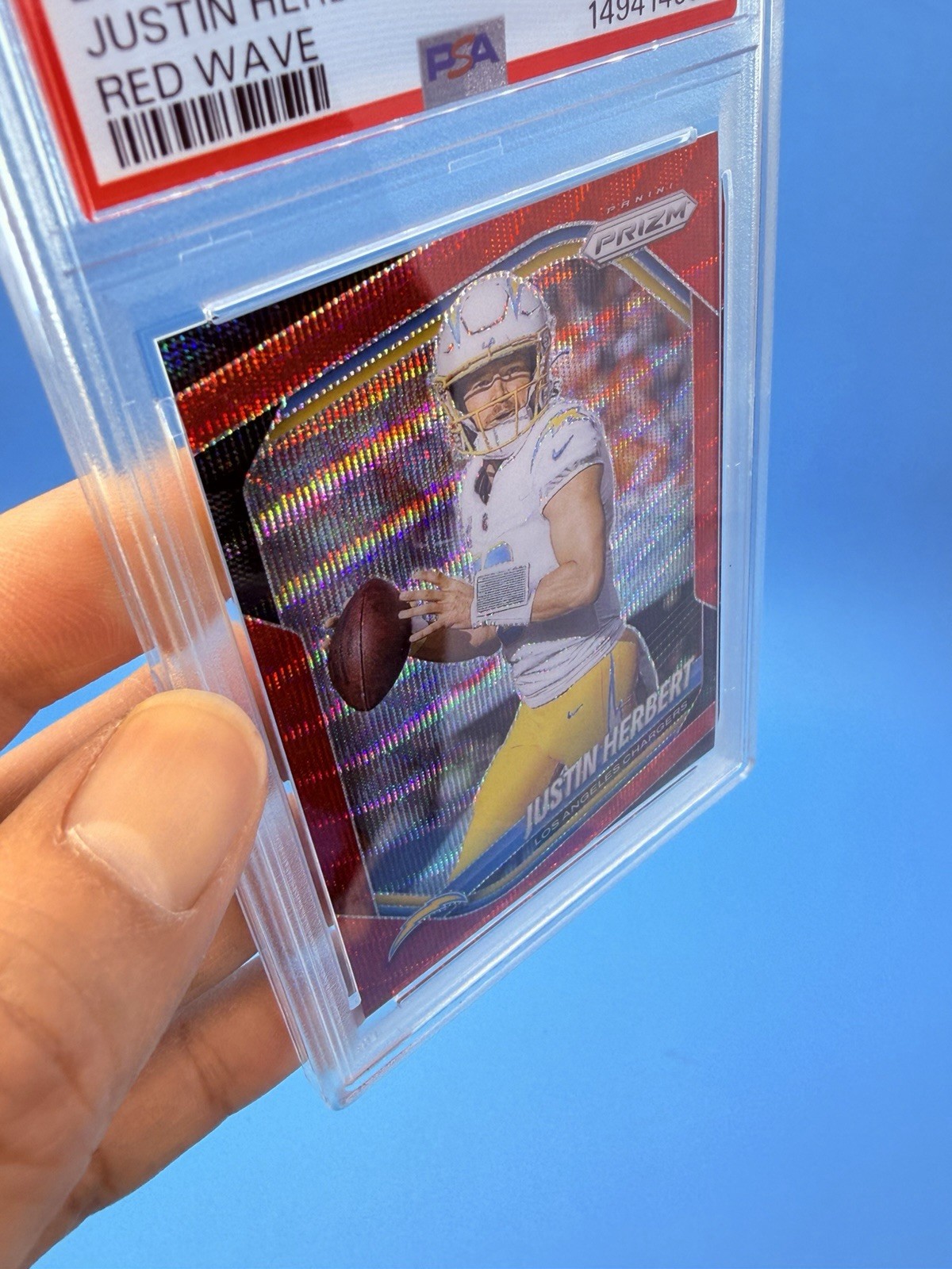 2025 Prizm ~ JUSTIN HERBERT ~ Red Wave Prizm #’d /149 ~ PSA 9 MINT POP 1 🔥