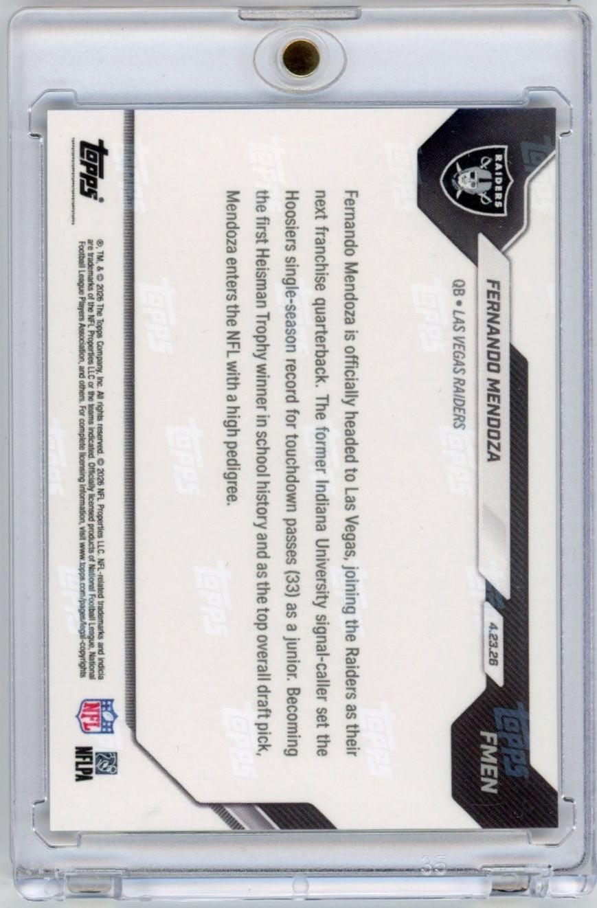 2026 Topps Now Fernando Mendoza FMEN Gold Foil /50 1st Draft Pick Rookie RC Card