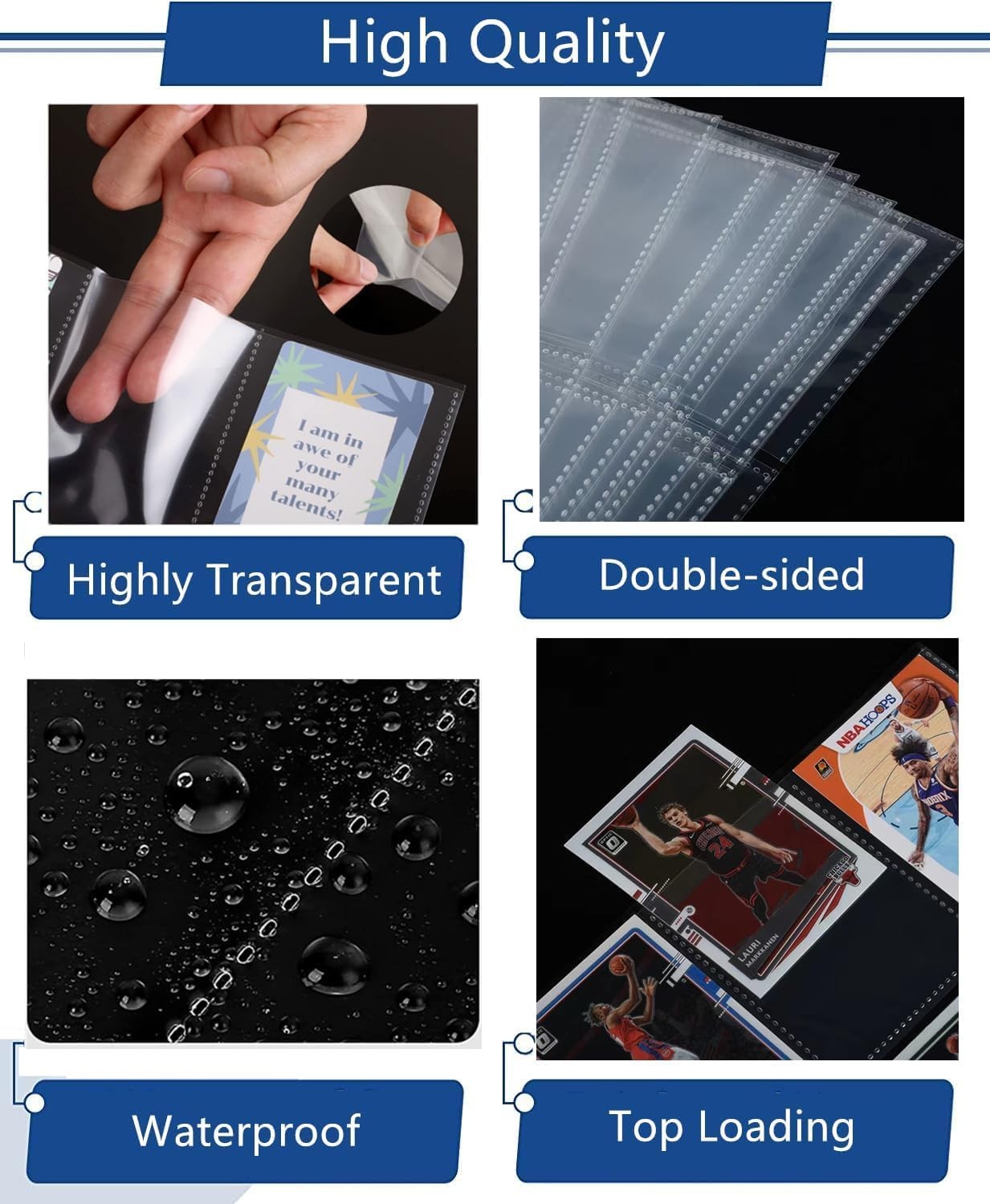 1800 Pockets Card Sleeves Binder Sheets, Double-Sided 100 PCS, Transparent