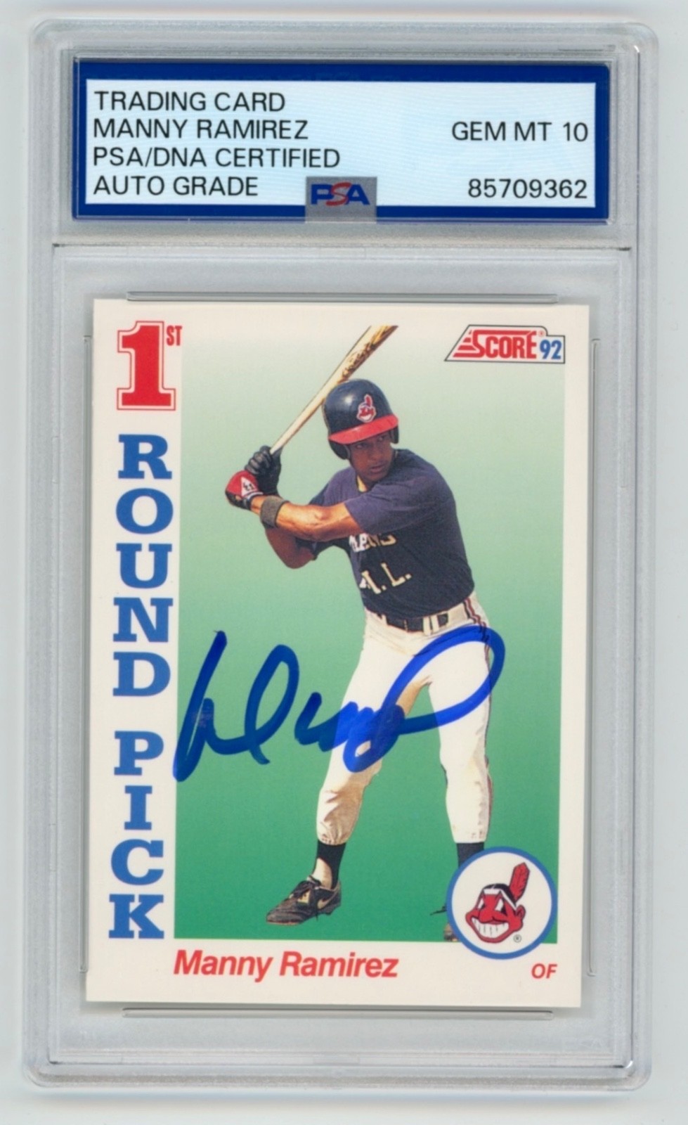 MANNY RAMIREZ Signed 1992 Score ROOKIE Baseball Card #800 + PSA Auth Auto 709362