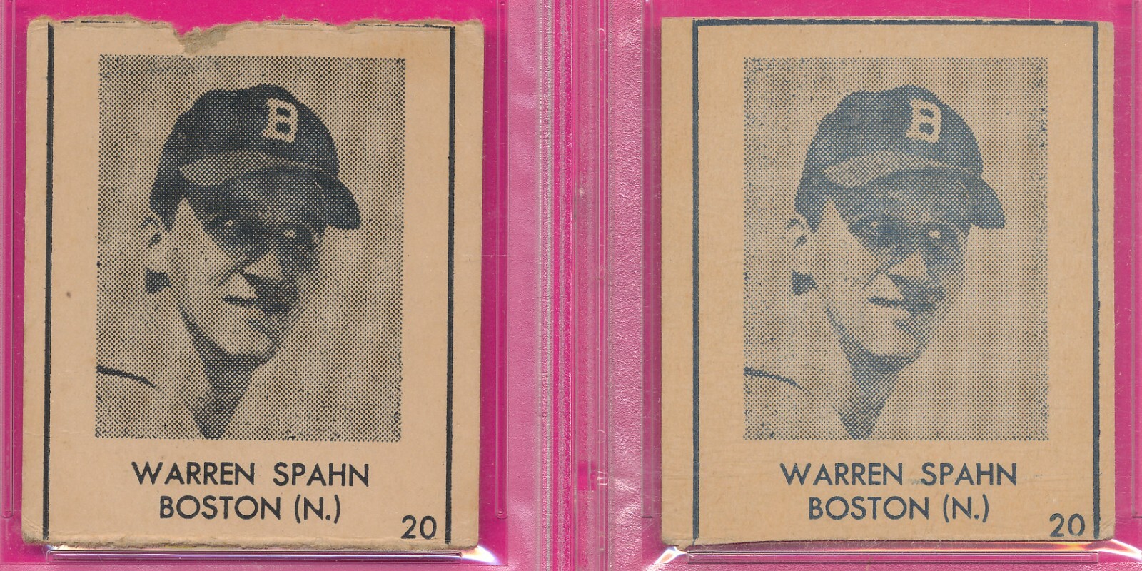 PSA LOT 2) w/RARE BLACK INK WARREN SPAHN ROOKIE R346 BLUE TINT 1948 #20 RC TPHLC